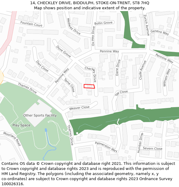 14, CHECKLEY DRIVE, BIDDULPH, STOKE-ON-TRENT, ST8 7HQ: Location map and indicative extent of plot