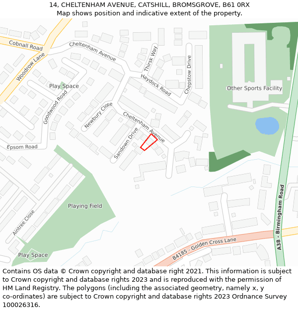 14, CHELTENHAM AVENUE, CATSHILL, BROMSGROVE, B61 0RX: Location map and indicative extent of plot