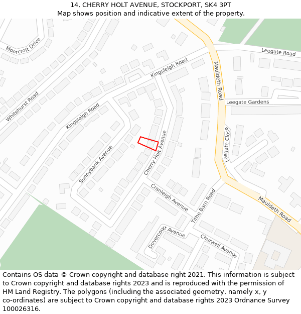 14, CHERRY HOLT AVENUE, STOCKPORT, SK4 3PT: Location map and indicative extent of plot