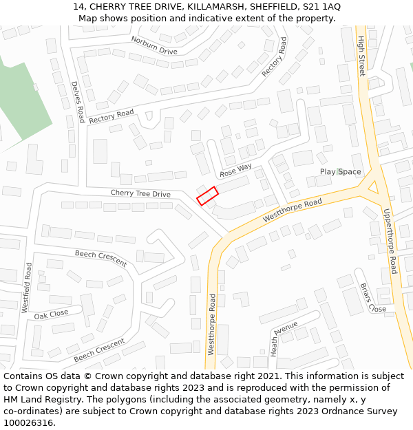 14, CHERRY TREE DRIVE, KILLAMARSH, SHEFFIELD, S21 1AQ: Location map and indicative extent of plot