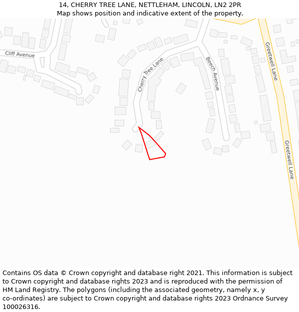 14, CHERRY TREE LANE, NETTLEHAM, LINCOLN, LN2 2PR: Location map and indicative extent of plot