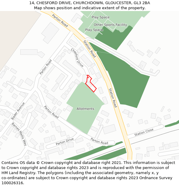 14, CHESFORD DRIVE, CHURCHDOWN, GLOUCESTER, GL3 2BA: Location map and indicative extent of plot