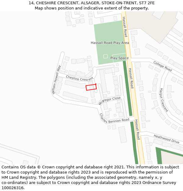 14, CHESHIRE CRESCENT, ALSAGER, STOKE-ON-TRENT, ST7 2FE: Location map and indicative extent of plot