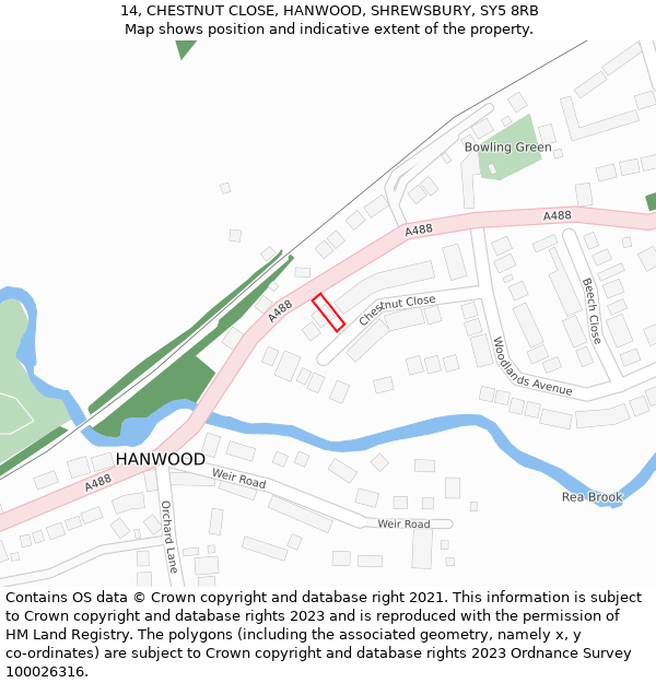 14, CHESTNUT CLOSE, HANWOOD, SHREWSBURY, SY5 8RB: Location map and indicative extent of plot