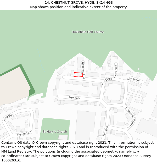 14, CHESTNUT GROVE, HYDE, SK14 4GS: Location map and indicative extent of plot