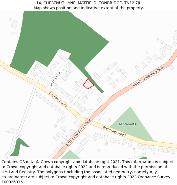 14, CHESTNUT LANE, MATFIELD, TONBRIDGE, TN12 7JL: Location map and indicative extent of plot