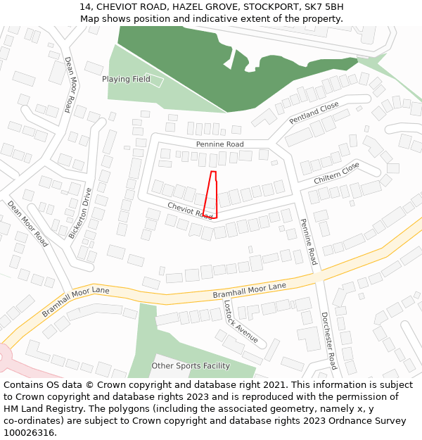 14, CHEVIOT ROAD, HAZEL GROVE, STOCKPORT, SK7 5BH: Location map and indicative extent of plot