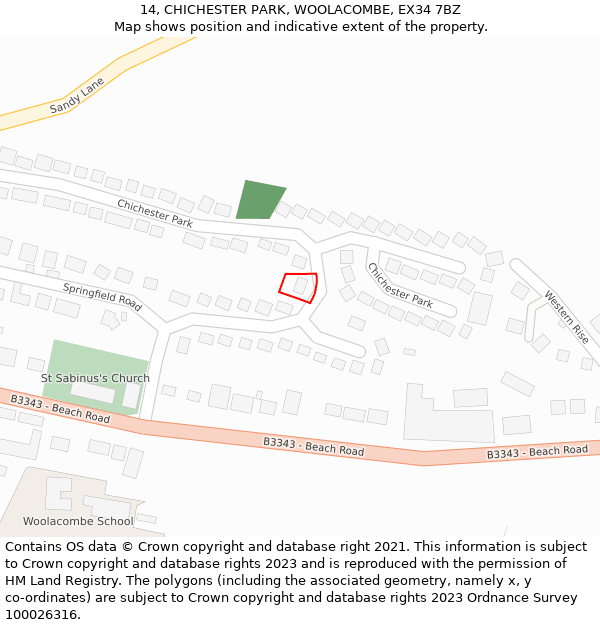 14, CHICHESTER PARK, WOOLACOMBE, EX34 7BZ: Location map and indicative extent of plot