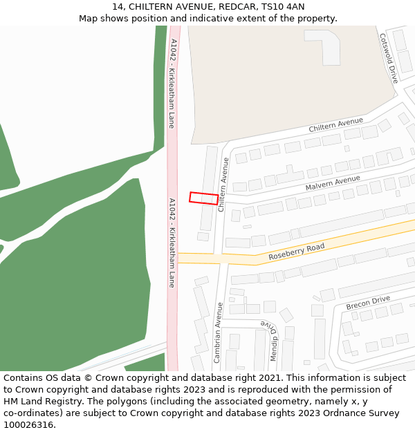 14, CHILTERN AVENUE, REDCAR, TS10 4AN: Location map and indicative extent of plot