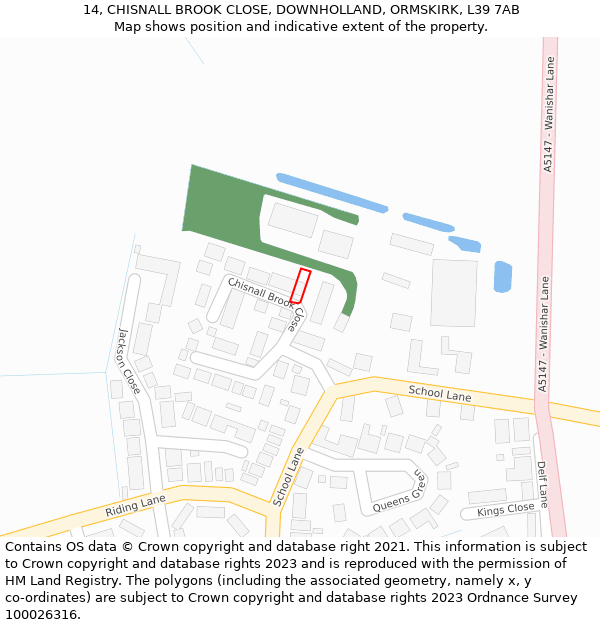 14, CHISNALL BROOK CLOSE, DOWNHOLLAND, ORMSKIRK, L39 7AB: Location map and indicative extent of plot