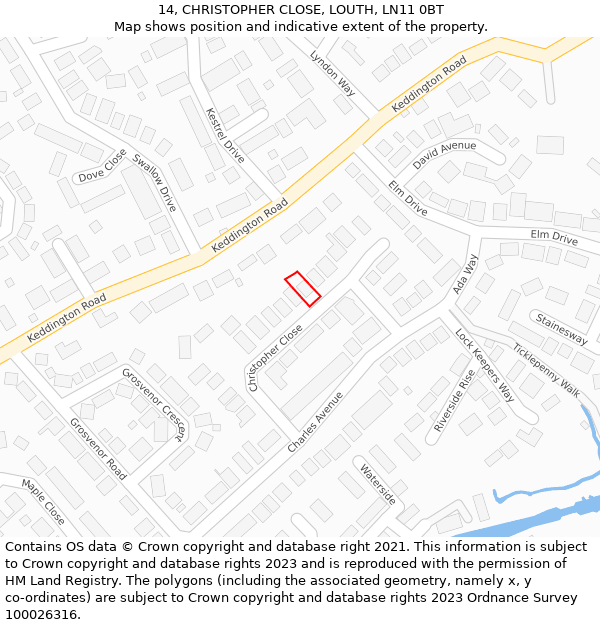 14, CHRISTOPHER CLOSE, LOUTH, LN11 0BT: Location map and indicative extent of plot