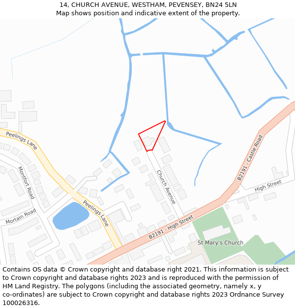 14, CHURCH AVENUE, WESTHAM, PEVENSEY, BN24 5LN: Location map and indicative extent of plot