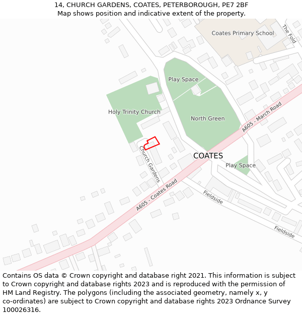 14, CHURCH GARDENS, COATES, PETERBOROUGH, PE7 2BF: Location map and indicative extent of plot
