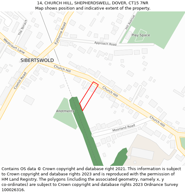 14, CHURCH HILL, SHEPHERDSWELL, DOVER, CT15 7NR: Location map and indicative extent of plot