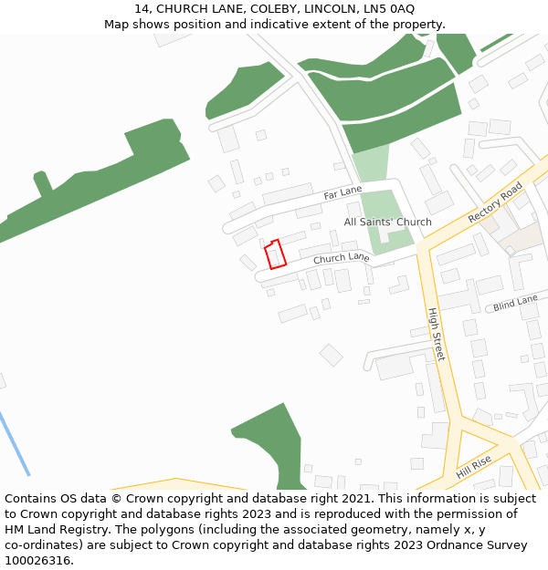 14, CHURCH LANE, COLEBY, LINCOLN, LN5 0AQ: Location map and indicative extent of plot