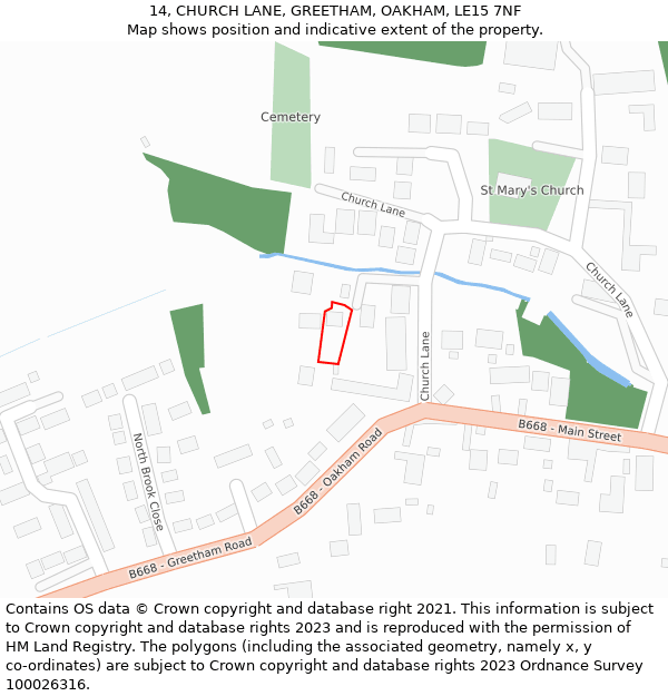 14, CHURCH LANE, GREETHAM, OAKHAM, LE15 7NF: Location map and indicative extent of plot