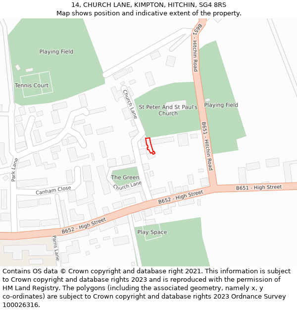 14, CHURCH LANE, KIMPTON, HITCHIN, SG4 8RS: Location map and indicative extent of plot