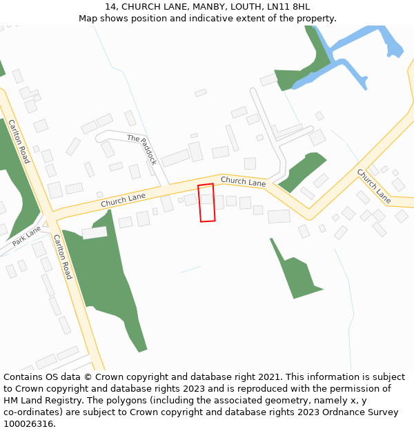 14, CHURCH LANE, MANBY, LOUTH, LN11 8HL: Location map and indicative extent of plot