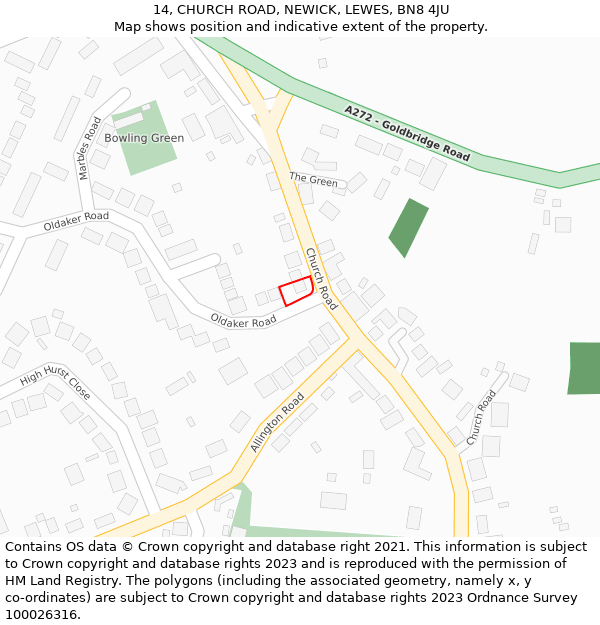 14, CHURCH ROAD, NEWICK, LEWES, BN8 4JU: Location map and indicative extent of plot