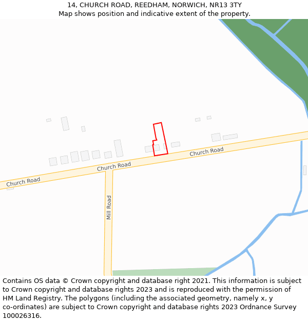 14, CHURCH ROAD, REEDHAM, NORWICH, NR13 3TY: Location map and indicative extent of plot