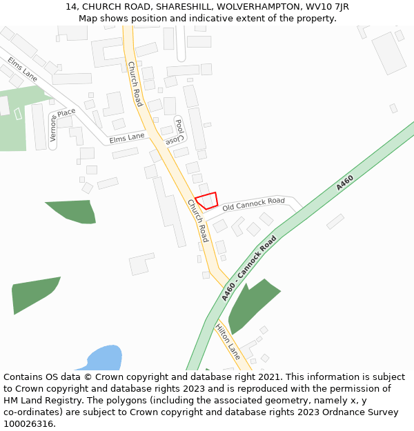 14, CHURCH ROAD, SHARESHILL, WOLVERHAMPTON, WV10 7JR: Location map and indicative extent of plot