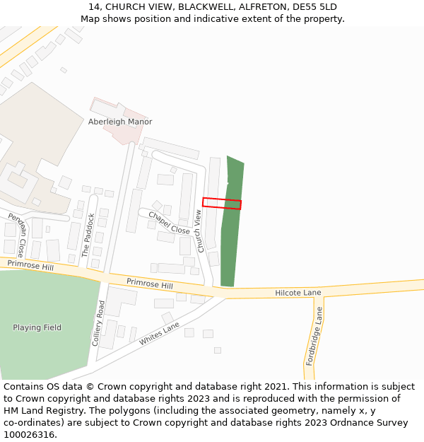 14, CHURCH VIEW, BLACKWELL, ALFRETON, DE55 5LD: Location map and indicative extent of plot
