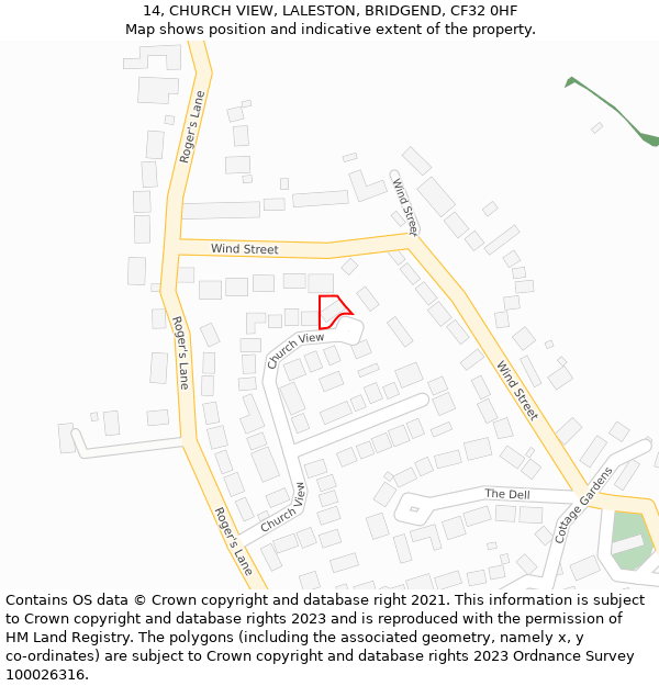 14, CHURCH VIEW, LALESTON, BRIDGEND, CF32 0HF: Location map and indicative extent of plot