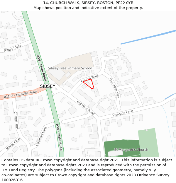 14, CHURCH WALK, SIBSEY, BOSTON, PE22 0YB: Location map and indicative extent of plot