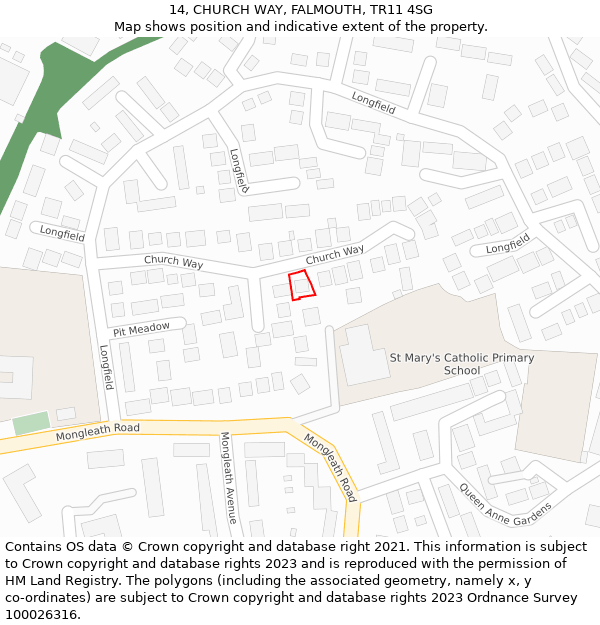 14, CHURCH WAY, FALMOUTH, TR11 4SG: Location map and indicative extent of plot