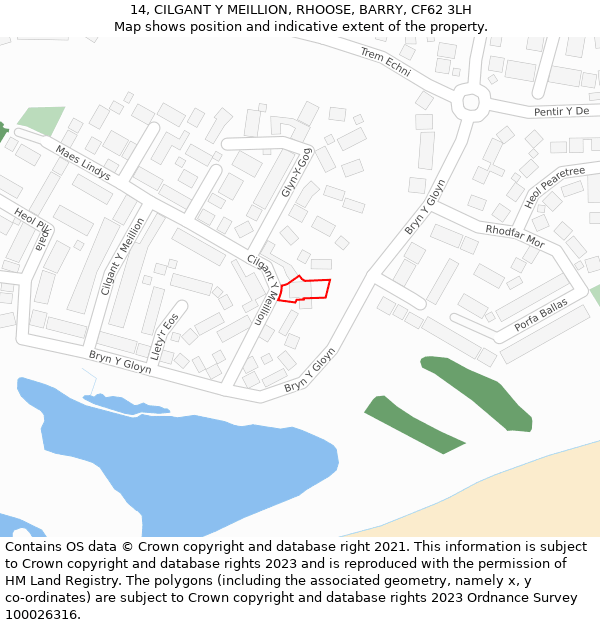 14, CILGANT Y MEILLION, RHOOSE, BARRY, CF62 3LH: Location map and indicative extent of plot