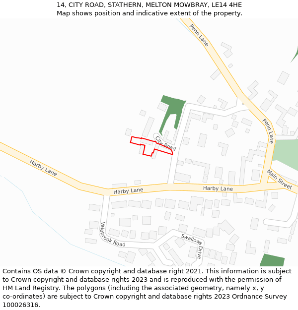 14, CITY ROAD, STATHERN, MELTON MOWBRAY, LE14 4HE: Location map and indicative extent of plot