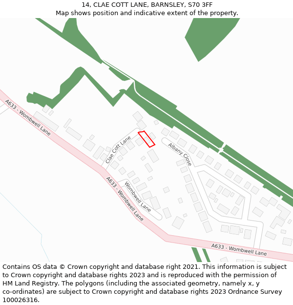 14, CLAE COTT LANE, BARNSLEY, S70 3FF: Location map and indicative extent of plot