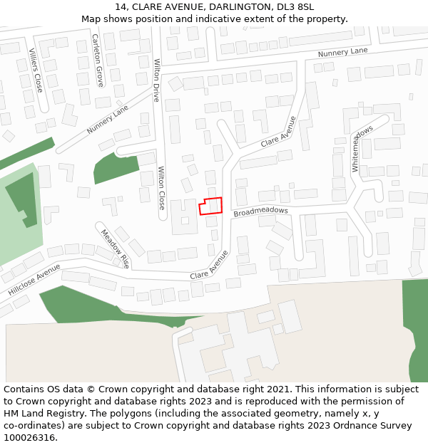 14, CLARE AVENUE, DARLINGTON, DL3 8SL: Location map and indicative extent of plot