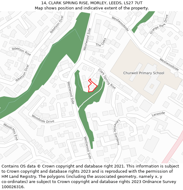 14, CLARK SPRING RISE, MORLEY, LEEDS, LS27 7UT: Location map and indicative extent of plot