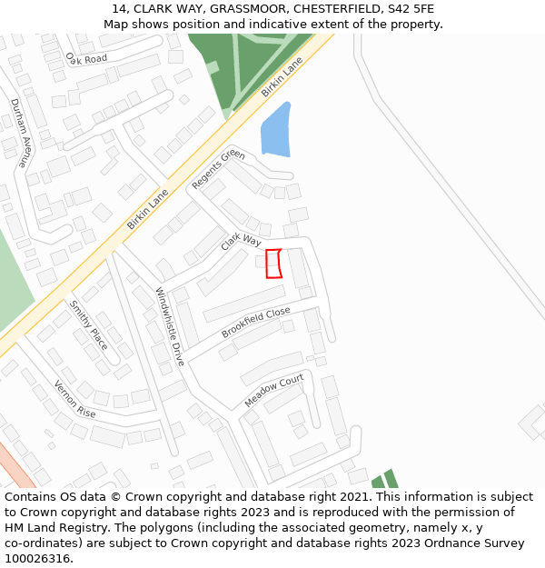 14, CLARK WAY, GRASSMOOR, CHESTERFIELD, S42 5FE: Location map and indicative extent of plot