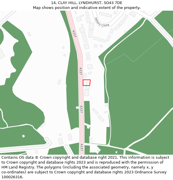 14, CLAY HILL, LYNDHURST, SO43 7DE: Location map and indicative extent of plot