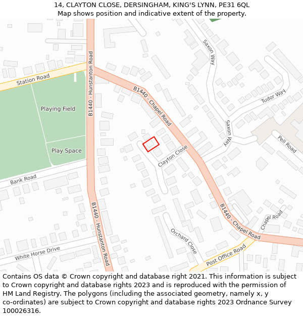 14, CLAYTON CLOSE, DERSINGHAM, KING'S LYNN, PE31 6QL: Location map and indicative extent of plot