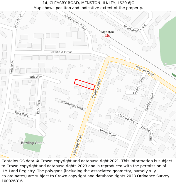 14, CLEASBY ROAD, MENSTON, ILKLEY, LS29 6JG: Location map and indicative extent of plot