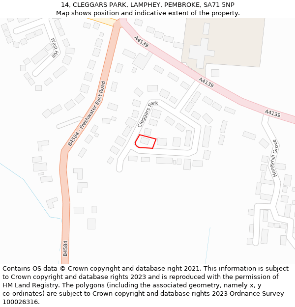 14, CLEGGARS PARK, LAMPHEY, PEMBROKE, SA71 5NP: Location map and indicative extent of plot