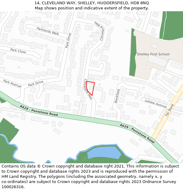 14, CLEVELAND WAY, SHELLEY, HUDDERSFIELD, HD8 8NQ: Location map and indicative extent of plot