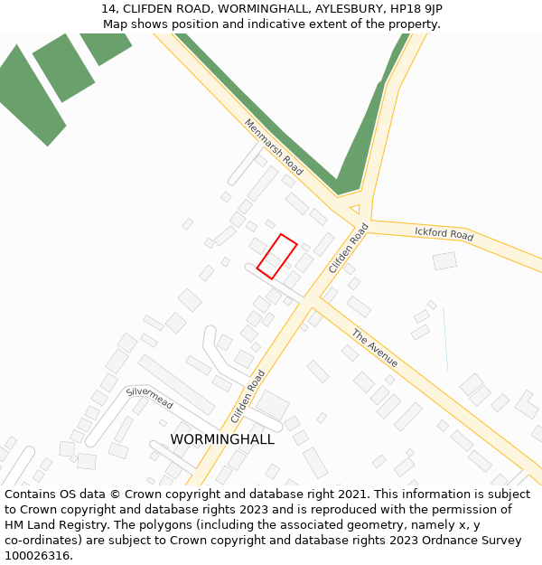 14, CLIFDEN ROAD, WORMINGHALL, AYLESBURY, HP18 9JP: Location map and indicative extent of plot