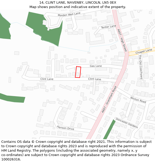 14, CLINT LANE, NAVENBY, LINCOLN, LN5 0EX: Location map and indicative extent of plot