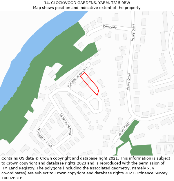 14, CLOCKWOOD GARDENS, YARM, TS15 9RW: Location map and indicative extent of plot