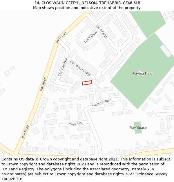 14, CLOS WAUN CEFFYL, NELSON, TREHARRIS, CF46 6LB: Location map and indicative extent of plot