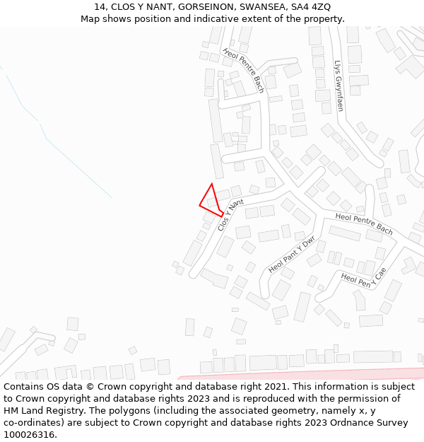 14, CLOS Y NANT, GORSEINON, SWANSEA, SA4 4ZQ: Location map and indicative extent of plot