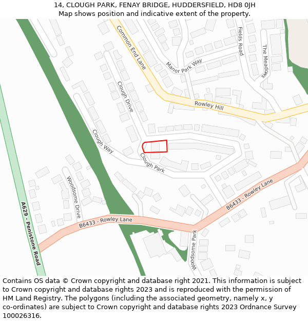 14, CLOUGH PARK, FENAY BRIDGE, HUDDERSFIELD, HD8 0JH: Location map and indicative extent of plot