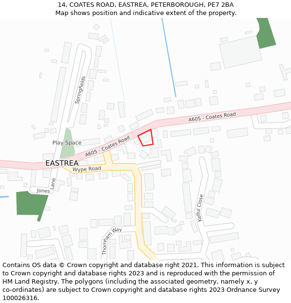 14, COATES ROAD, EASTREA, PETERBOROUGH, PE7 2BA: Location map and indicative extent of plot