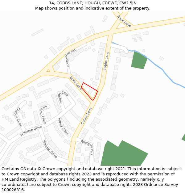 14, COBBS LANE, HOUGH, CREWE, CW2 5JN: Location map and indicative extent of plot