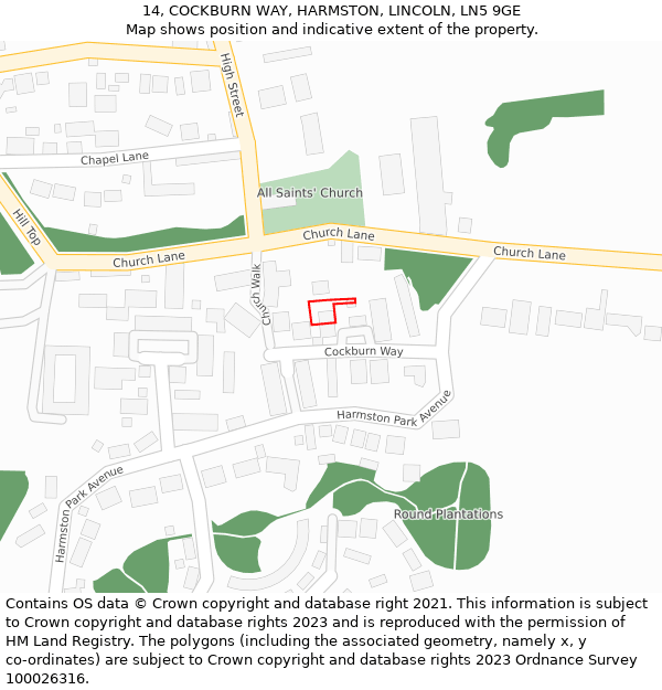 14, COCKBURN WAY, HARMSTON, LINCOLN, LN5 9GE: Location map and indicative extent of plot