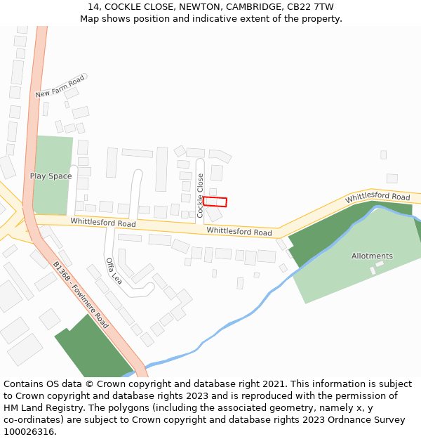 14, COCKLE CLOSE, NEWTON, CAMBRIDGE, CB22 7TW: Location map and indicative extent of plot
